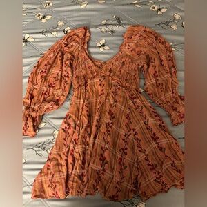 Free People Orange and Red Floral Dress